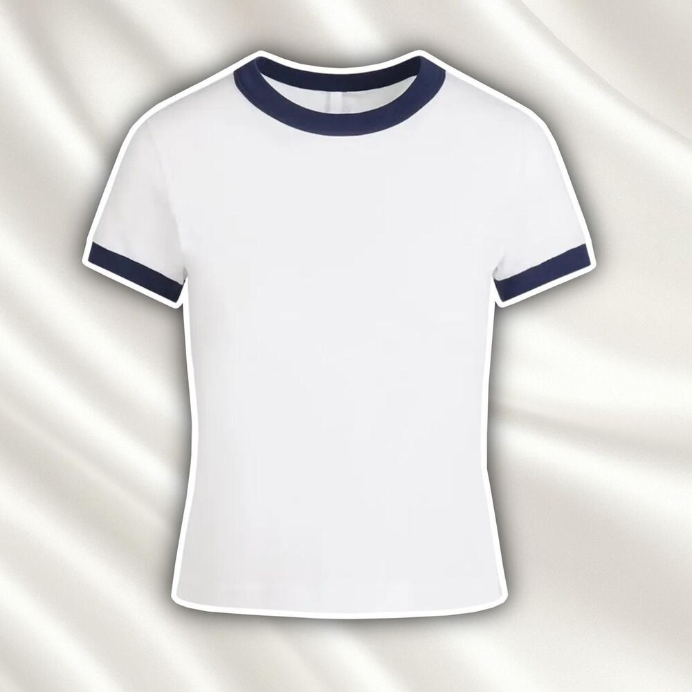 skims White campus cotton ringer tee with navy blue